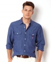 This handsome linen shirt by Nautica has a classy timeless style.