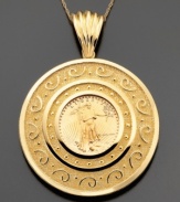 Cherish historical style. This coin pendant is crafted in 22k gold with 14k gold mounting. Approximate drop: 2 inches. Chain not included.