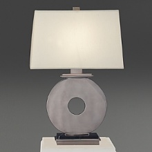 A true work of art! table lamp with antiqued silver finish over metal and black marble accents. Three way switch. Rectangular pearl Dupioni fabric shade.