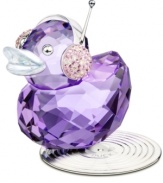 Get the party started with Duck J. Swarovski puts a hip new spin on their Happy Ducks figurine, adding crystal-encrusted headphones and a silvertone disc to this faceted purple bird.