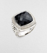 From the Albion Collection. A classic Yurman design, offering a faceted cushion of dramatic black onyx, framed in diamonds, on a split cable band of sterling silver.Diamonds, 0.48 tcw Black onyx Sterling silver About ½ square Imported