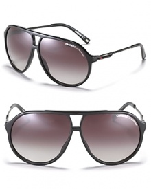 Stylish aviator sunglasses with logo embellished lenses and temples.