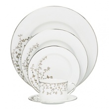 An instant classic from Kate Spade, the Gardner Street Platinum dinnerware collection is the definition of contemporary elegance. Delicate platinum branches with dainty leaves sweep over the sides of this dinnerware, bringing an elegant feel to your table.