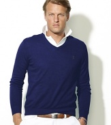 The epitome of preppy style, a handsome long-sleeved V-neck sweater is knit from plush cotton and cashmere yarns for a luxuriously soft hand.