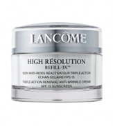 Triple Anti-Wrinkle Power! Boost Collagen, Hyaluronic Acid and Elastin. Reduce the Appearance of Wrinkles in Just One Hour!¹ NEW: High Résolution Refill-3X(tm) Triple Action Renewal Anti-Wrinkle Cream For the first time from Lancôme, an exclusive Refill-3X complex helps boost the synthesis of the three natural skin fillers – collagen, hyaluronic acid and elastin.2 Visible anti-wrinkle results:³ - Immediately, more than 81% of women see significantly softer, smoother skin. - In 4 weeks, wrinkles appear significantly reduced. 94% of women find their skin to be more hydrated, revealing a youthfully plumped appearance.