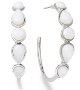 A clean streak. Polished white agate in pear and round cuts (4-8 mm) make a fresh statement on traditional hoop earrings. Set in sterling silver with a post backing. Approximate diameter: 1-1/2 inches.