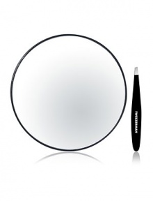 EXCLUSIVELY AT SAKS. Elegant and ultra-functional, this Mini Slant Tweezer wonder features Tweezerman's signature perfectly aligned, hand-filed precision tips for expert brow shaping. Stainless steel with enamel color finish and a single, lovely embellishment. Also includes 10x Magnifying Mirror: optically correct for perfect tweezing, this convenient home and travel mirror is clear from edge-to-edge with no distortion. Attaches to any smooth, clean surface.