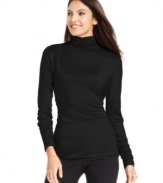 A wardrobe staple, this Alfani petite turtleneck top features ruching details for feminine flair!