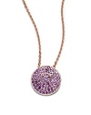 THE LOOKFrom the Fearless Eye CollectionRose-gold-tone chain and diskPurple pave Cubic Zirconia pendantSpring ring closureTHE FITChain, about 18 longPendant, about ½ in diameterTHE MATERIALSterling silverCubic ZirconiaORIGINImported