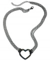 GUESS shows it has a heart with this multiple-chain necklace. Crafted from sprayed-jet-tone mixed metal, the necklace is centered by a heart pendant accented with glass crystal stones for a dazzling effect. Approximate length: 16 inches + 2-inch extender. Approximate drop: 1 inch.