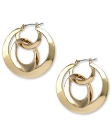 Go for the unexpected. These Jones New York hoop earrings cover new ground with a doubled-up design. Crafted in gold tone mixed metal. Approximate diameter: 1-1/4 inches.