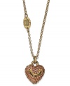 Think pink. This lovely pendant necklace from Juicy Couture adds feminine grace with pink-colored pave crystals. Crafted in gold tone mixed metal. Approximate length: 16 inches + 3-inch extender. Approximate drop: 1/2 inch.