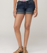 Go for boho-inspired style this season in these shorts from Lucky Brand Jeans. A frayed hem gives them the well-worn look of cut-off jeans, while a whiskered wash recalls vintage favorites.