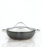 Whether you're braising in the oven or simmering on the stovetop, the Anolon Nouvelle casserole delivers expert-grade results with layer upon layer of premium cooking material: ultra-reactive copper is encapsulated by two layers of aluminum and finished with an impact-bonded stainless steel cap. Limited lifetime warranty.