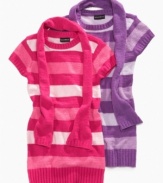 Sweet as candy. Give her look a colorful pop with these super-soft stripe sweater and scarf from Forever and Ever.