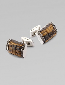 EXCLUSIVELY AT SAKS. Tiger's eye and smoky quartz details lend elegant texture to barrels of fine silver. From the Bedeg Collection SilverTiger's eyeQuartz½ wide Imported