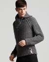 In a hearty waffle knit wool, the Hamilton sweater offers warming style with rustic appeal. From Burberry Brit.