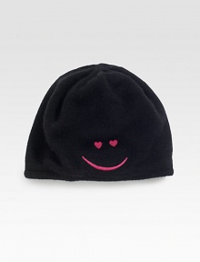 A cozy knit topper featuring an embroidered smiley face.Wool/Rayon/Nylon/CashmereOne size fits mostDry cleanImported