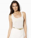 A timeless tank silhouette is knit in ultra-soft silk for a season-spanning layering piece, from Lauren by Ralph Lauren.