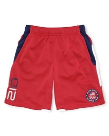 Rendered in microfiber for a sporty look and soft feel, this short celebrates Team USA's participation in the 2012 Olympics.