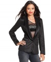 In a high-shine fabric, this GUESS blazer is a sleek & chic topper for a pulled-together look!