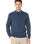 A rigged marled knit and a classic crew neck make this Perry Ellis sweater a fall must-have.