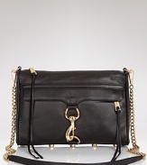 Antique-finish metal hardware adds to the luxe appeal of this leather clutch from Rebecca Minkoff.