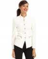 Creamy white fabric and festive tooled goldtone buttons brighten up Tahari by ASL's military-inspired jacket.