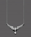 Hang this winged creature from your neckline for a lovely touch of natural beauty. In silvertone mixed metal. Measures approximately 16 inches long with a 2-inch extender.