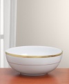 Add the warm glow of gold to your formal table with the classic style of the Grand Buffet Gold dinnerware collection. With a gold rim and classic stripe, this oversized serving bowl presents vegetables, sides and more in style.