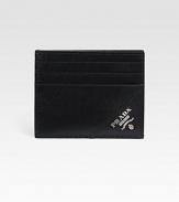 A smart card case in textured saffiano leather with signature logo detail..Six card slotsLeather4W x 3HMade in Italy