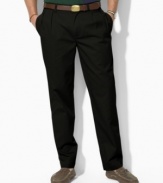 A timeless pant is tailored from mid-weight timeworn chino, designed with double forward pleats and a narrow leg.