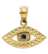 Someone's watching you! This evil eye charm will bring you good luck and protection. Crafted in 14k gold with a black enamel eye. Chain not included. Approximate length: 3/5 inch. Approximate width: 1/2 inch.