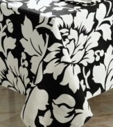 Pair this bold floral tablecloth with other Black and White table linens to enhance colorful meals at home.