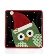 Add a new feathered friend to your holiday tradition with Christmas Cut-Outs Owl dessert plates. A cute face pops out of fun snowy scenes embossed on family-friendly earthenware.