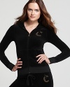 Rhinestone embellishment glams up your classic Juicy Couture velour hoodie for a luxe approach to laidback style.