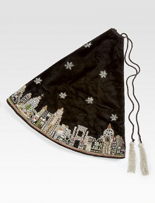 EXCLUSIVELY AT SAKS IN 50 SIZE. Renowned designer Sudha Pennathur presents this handcrafted velvet tree skirt, embroidered with the ever-classic New York skyline. HandcraftedVelvet with bead embroidery50 diam.Dry cleanImported