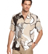 You'll be a work of art in this abstract-print shirt from Cubavera.