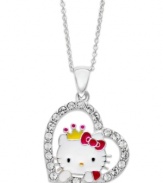 Fall in love with this fun pendant necklace from Hello Kitty. Round crystals along the outside of the heart provide a lustrous touch. Approximate length: 18 inches. Approximate drop: 1 inch.