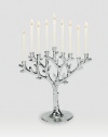 Warm any room or holiday table with the meaningful imagery of renewal, hope, sustenance and love, beautifully depicted in a nickel-plated menorah created by one of American's premier metalwork artists. From the Tree of Life Collection11¾ highImported