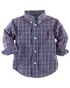 A tried-and-true button-front design is rendered in a vibrant madras plaid.