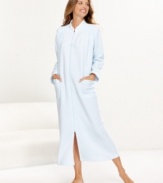 The coziness of terry cloth and the silkiness of satin. Relax freely in this robe by Miss Elaine, featuring a zip-up front for easy on and off.