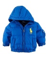 Essential channel-quilted down jacket updated with a soft fleece-lined hood and plenty of pockets.