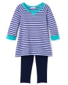 Splendid Littles pairs the Mini Breton Striped tunic with a solid cropped leggings..