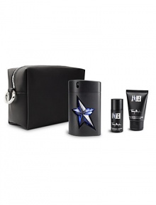 Transform from head to toe into an adventurous, seductive man with this masculine collection of Amen products. The set includes a full size spray 3.4 oz. Eau de Toilette Spray, travel size Hair and Body Shampoo, and Mini Deodorant stick showcased along with a sleek Mugler-designed shaving bag for convenient storage.