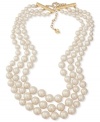 Get the look of sophistication with help from Carolee. This stunning three-row necklace features plastic pearls with a 12k gold-plated mixed metal bar closure. Approximate length: 16 inches + 2-inch extender.