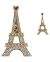 The French collection. Betsey Johnson brings a bit of Paris to your brooches with this set of Eiffel Tower-styled pins. Crafted from antique gold-tone mixed metal with glittering accents, including a heart on top. Items come packaged in a signature Betsey Johnson Gift Box. Approximate length: 1/2 to 1/4 inch. Approximate width: 5/8 inch to 1-3/8 inches.