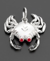 Ocean lovers delight! This cute crab charm by Rembrandt Charms is crafted in sterling silver & red crystal accents. Approximate drop: 3/4 inches.