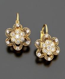 Timeless but trendy: these fabulous goldtone flower earrings from Betsey Johnson feature pretty crystal accents for a touch of twinkle.