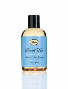 Facial Wash gently cleanses the skin and helps maintain the skin's proper PH balance. Refreshing Peppermint essential oil stimulates circulation and cleanses pores of impurities such as pollution, dirt, and perspiration. Green tea extract acts as a natural anti-oxidant while it rejuvenates and tones the skin. Essential oils of chamomile, aloe vera, olive and jojoba oils replenish lost moisture and enhance suppleness. Suitable for all skin types. 4 oz. 